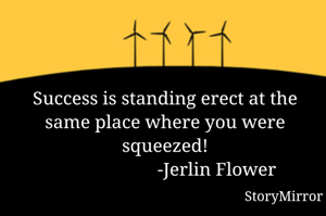 Success is standing erect at the same place where you were squeezed!
                      -Jerlin Flower