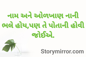 નામ અને ઓળખાણ નાની  ભલે હોય,પણ તે પોતાની હોવી જોઈએ.