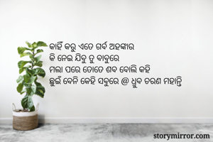 କାହିଁ କରୁ ଏତେ ଗର୍ବ ଅହଙ୍କାର
କି ନେଇ ଯିବୁ ତୁ ବାବୁରେ
ମଲା ପରେ ତୋତେ ଶବ ବୋଲି କହି
ଛୁଇଁ ବେନି କେହି ସବୁରେ @ ଧ୍ରୁବ ଚରଣ ମହାନ୍ତି 