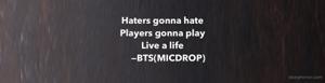 Haters gonna hate 
Players gonna play
Live a life
     —BTS(MICDROP)