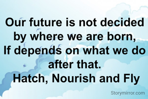 Our future is not decided by where we are born,
If depends on what we do after that.
 Hatch, Nourish and Fly