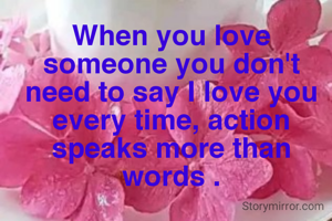When you love someone you don't need to say I love you every time, action speaks more than words .