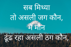 सब मिथ्या
तो असली जग कौन,
मैं मौन
ढूंढ रहा असली ठग कौन,