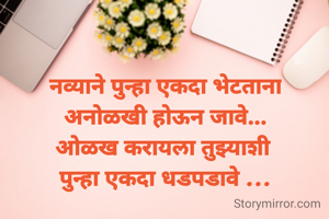 नव्याने पुन्हा एकदा भेटताना
अनोळखी होऊन जावे...
ओळख करायला तुझ्याशी 
पुन्हा एकदा धडपडावे ...