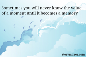 Sometimes you will never know the value of a moment until it becomes a memory. 