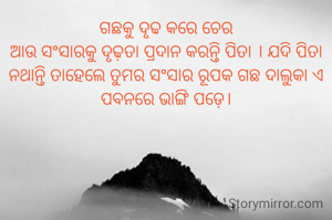 ଗଛକୁ ଦୃଢ କରେ ଚେର
ଆଉ ସଂସାରକୁ ଦୃଢ଼ତା ପ୍ରଦାନ କରନ୍ତି ପିତା । ଯଦି ପିତା ନଥାନ୍ତି ତାହେଲେ ତୁମର ସଂସାର ରୂପକ ଗଛ ଦାଲୁକା ଏ ପବନରେ ଭାଙ୍ଗି ପଡ଼େ।
