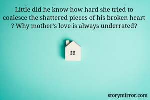 Little did he know how hard she tried to coalesce the shattered pieces of his broken heart ? Why mother's love is always underrated?