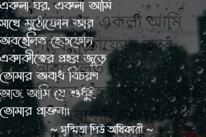 একলা ঘর, একলা আমি 
সাথে মুঠোফোন আর অবহেলিত হেডফোন
একাকীত্বের প্রহর জুড়ে তোমার অবাধ বিচরণ
আজ আমি যে শুধুই তোমার প্রাক্তন।।
