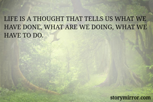 LIFE IS A THOUGHT THAT TELLS US WHAT WE HAVE DONE, WHAT ARE WE DOING, WHAT WE HAVE TO DO. 