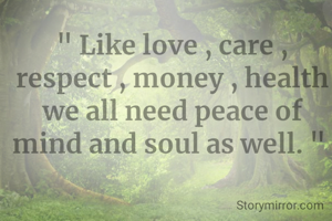 " Like love , care , respect , money , health we all need peace of mind and soul as well. " 