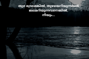 നിന്റെ കളിവഞ്ചി,
നിന്നോളം ആടിയുലയാതെയിരുന്നതിന് കാരണം, മൂടിയിരുണ്ട മേഘകൂടും, പ്രകോപിച്ചു വീശിയ കാറ്റും, ഇവ കണ്ടു ഭയന്ന ഓളങ്ങളും, വെട്ടി വിറങ്ങലിച്ച ജലാശയവും, അശക്തരായതിനാലല്ല....

മറിച്ചു, തോണിയിൽ, നിന്നോട് കൂടെയിരുന്നവൻ, നിനക്കു കൂട്ടിനിരുന്നവൻ
ശക്തനായിരുന്നതുകൊണ്ടാണ്. നീ അവനു നൽകിയ തുഴ, അവന്റെ കൈകളിൽ ഭദ്രമായിരുന്നതുകൊണ്ടാണ്.

തുഴ ഭദ്രമെങ്കിൽ, തുഴയെറിയുന്നവൻ ജലമറിയുന്നവനെങ്കിൽ,
നീയും...
