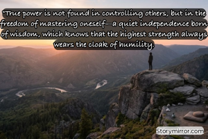 "True power is not found in controlling others, but in the freedom of mastering oneself—a quiet independence born of wisdom, which knows that the highest strength always wears the cloak of humility.