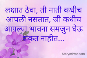 लक्षात ठेवा, ती नाती कधीच आपली नसतात, जी कधीच आपल्या भावना समजुन घेऊ शकत नाहीत...
