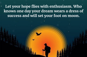 Let your hope flies with enthusiasm. Who knows one day your dream wears a dress of success and will set your foot on moon.