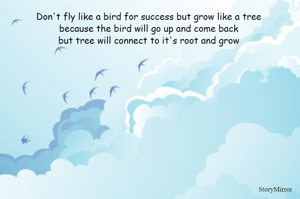 Don't fly like a bird for success but grow like a tree 
because the bird will go up and come back 
but tree will connect to it's root and grow 