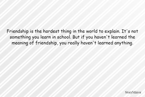 Friendship is the hardest thing in the world to explain. It's not something you learn in school. But if you haven't learned the meaning of friendship, you really haven't learned anything.