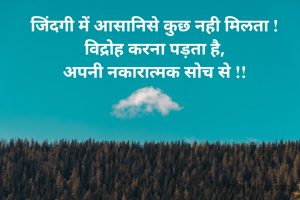 जिंदगी में आसानिसे कुछ नही मिलता !
विद्रोह करना पड़ता है,
अपनी नकारात्मक सोच से !!